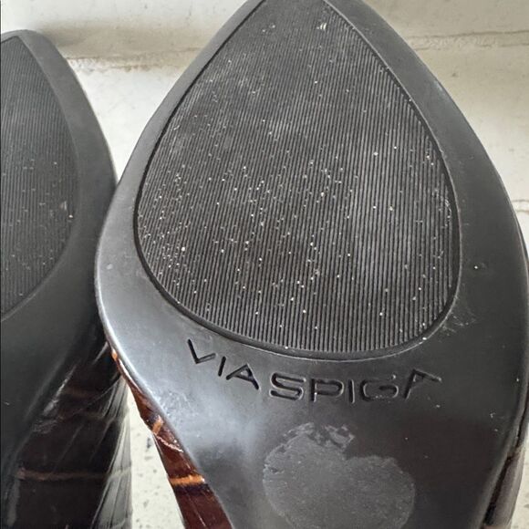 Via Spiga LYDIA Brown Leather Crocodile-Embossed Ankle Boots Pointy Toe Size 7.5 - Picture 11 of 15